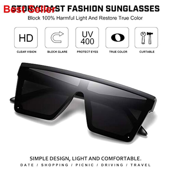 Square Sunglasses Big Frame Flat Top Mirror Lens UV400 Protection main image 6